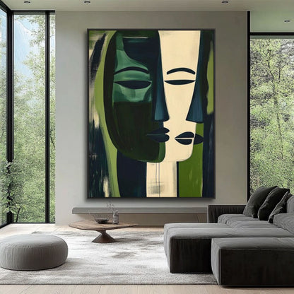 Hand-Painted Oil Paintings On Canvas Abstract Green Face Painting Wall Picture For Living Room Home Decor Art No Framed