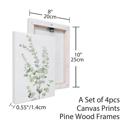 4PCS 8X10in,Botanical Plant Canvas Wall Art, Framed Boho Wall Decor For Bathroom, Minimalist Aesthetic Bedroom Wall Art