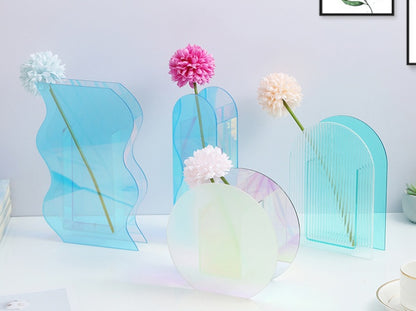 Acrylic Vase Transparent Colorful Living Room Dry Flower Geometric Flower Vase