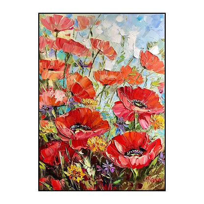 Handmade Painting Thick Oil Red Flowers Artwork Oil Paintings Living Room Canvas Modern Pictures Landscape Wall Art Home Living Room Decor No Framed